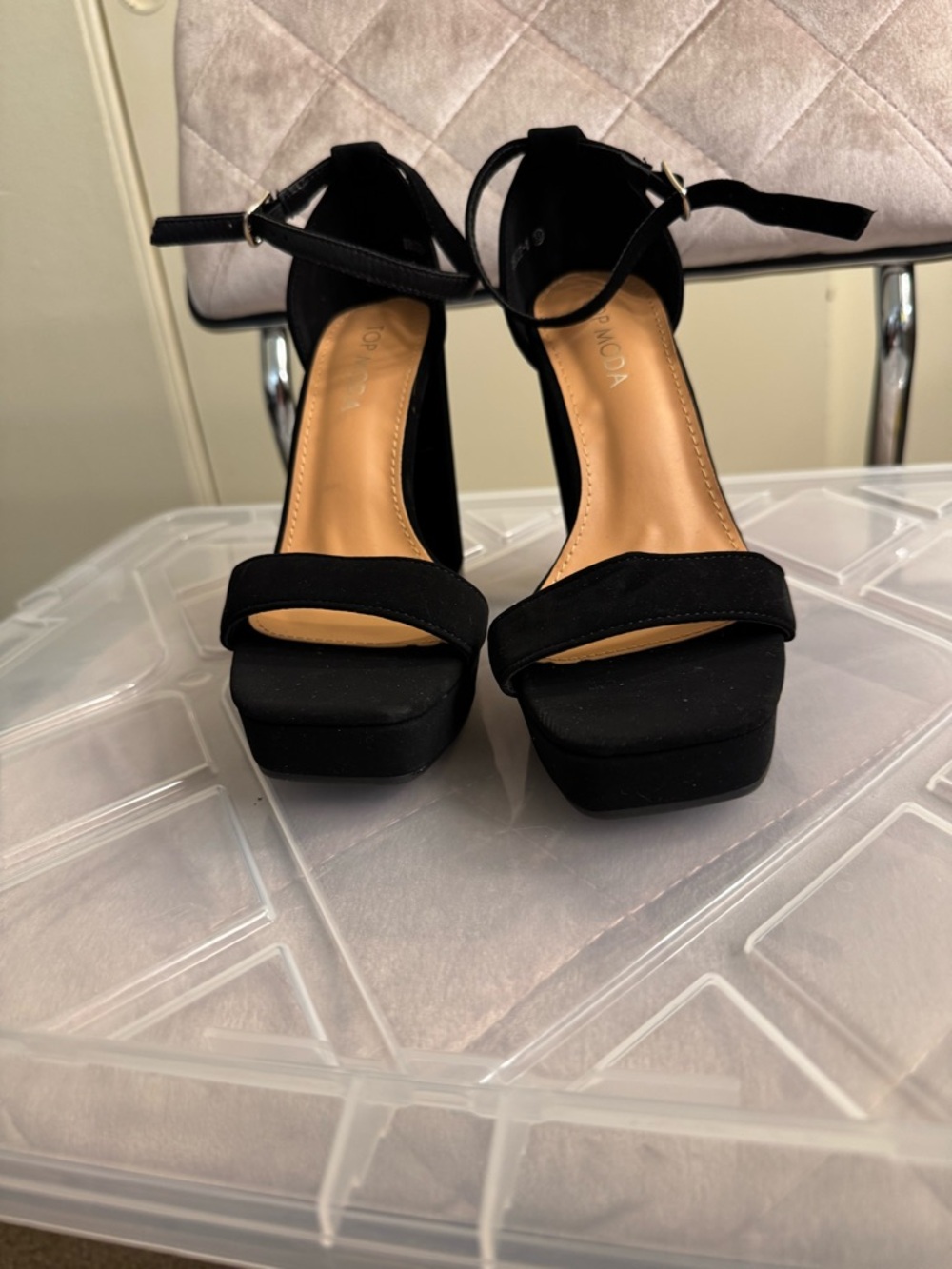 TOP Moda Black Platform Ankle-Strap Heels